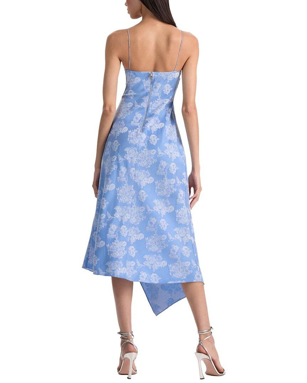 Alice + Olivia Blue Julietta Drapey Asymmetrical Midi Dress