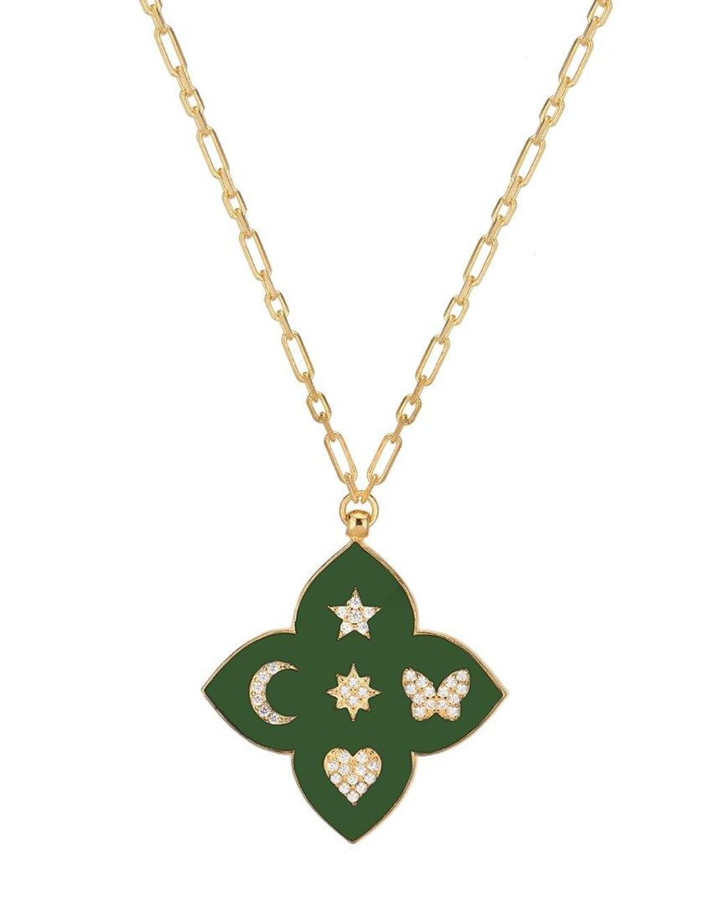 Gabi Rielle Green Modern Touch Collection 14k Over Silver Cz Love Clover Necklace