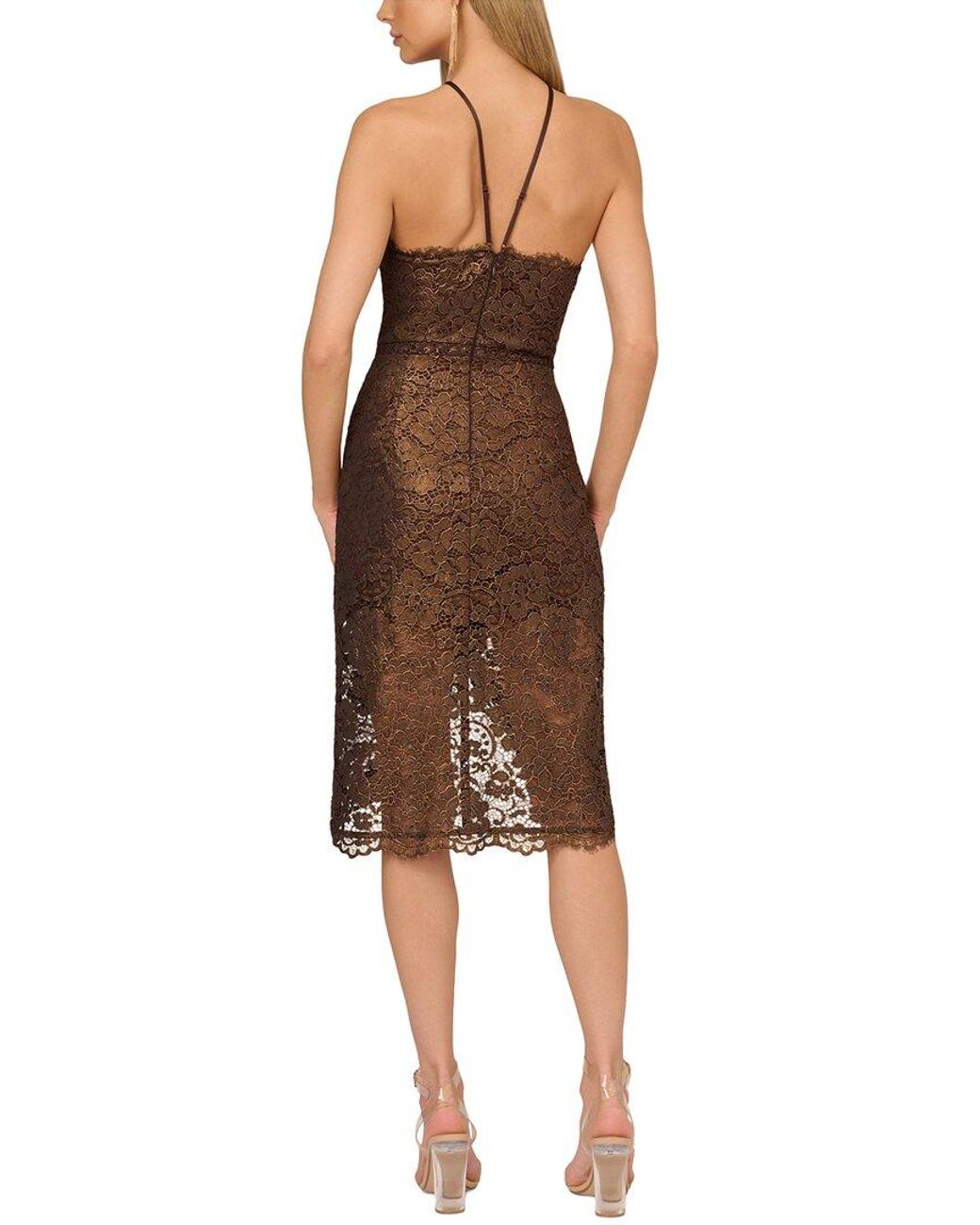 Adrianna Papell Brown Eve Foil Lace Halter Dress