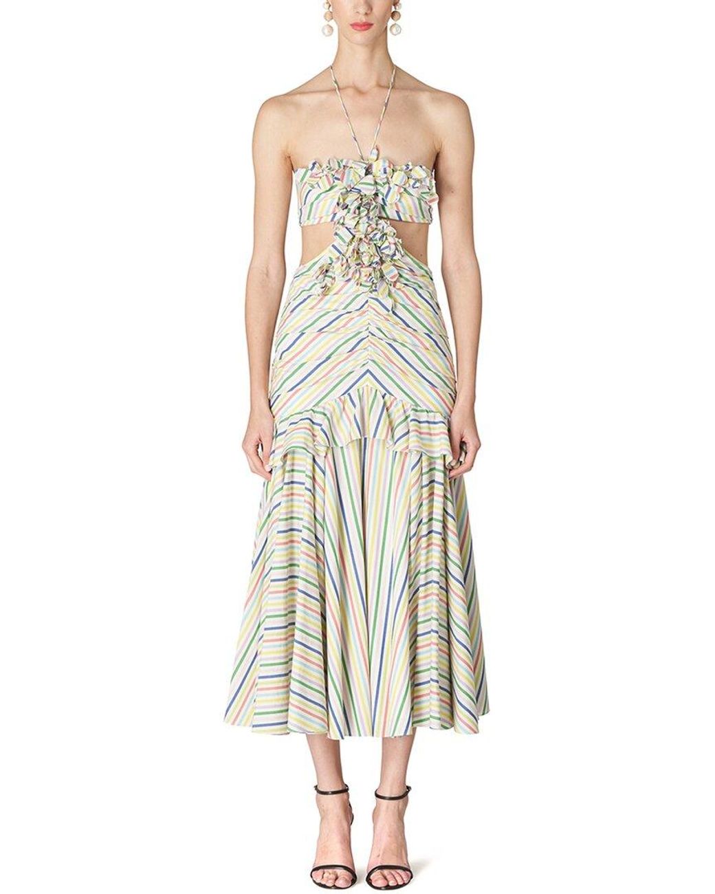 Carolina Herrera Multicolor Halter Bandeau Ruffled Edge Midi Dress