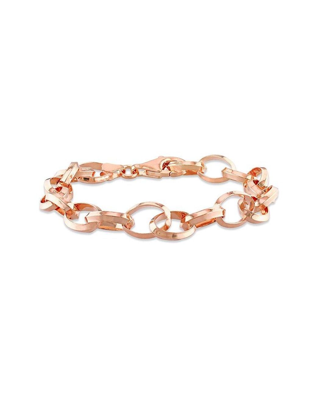 Italian Silver White 18k Rose Gold Over Rolo Chain Bracelet