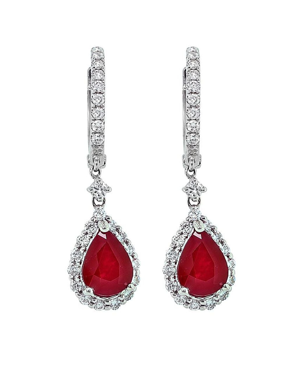 Diana M Red Fine Jewelry 18k 3.24 Ct. Tw. Diamond & Ruby Earrings