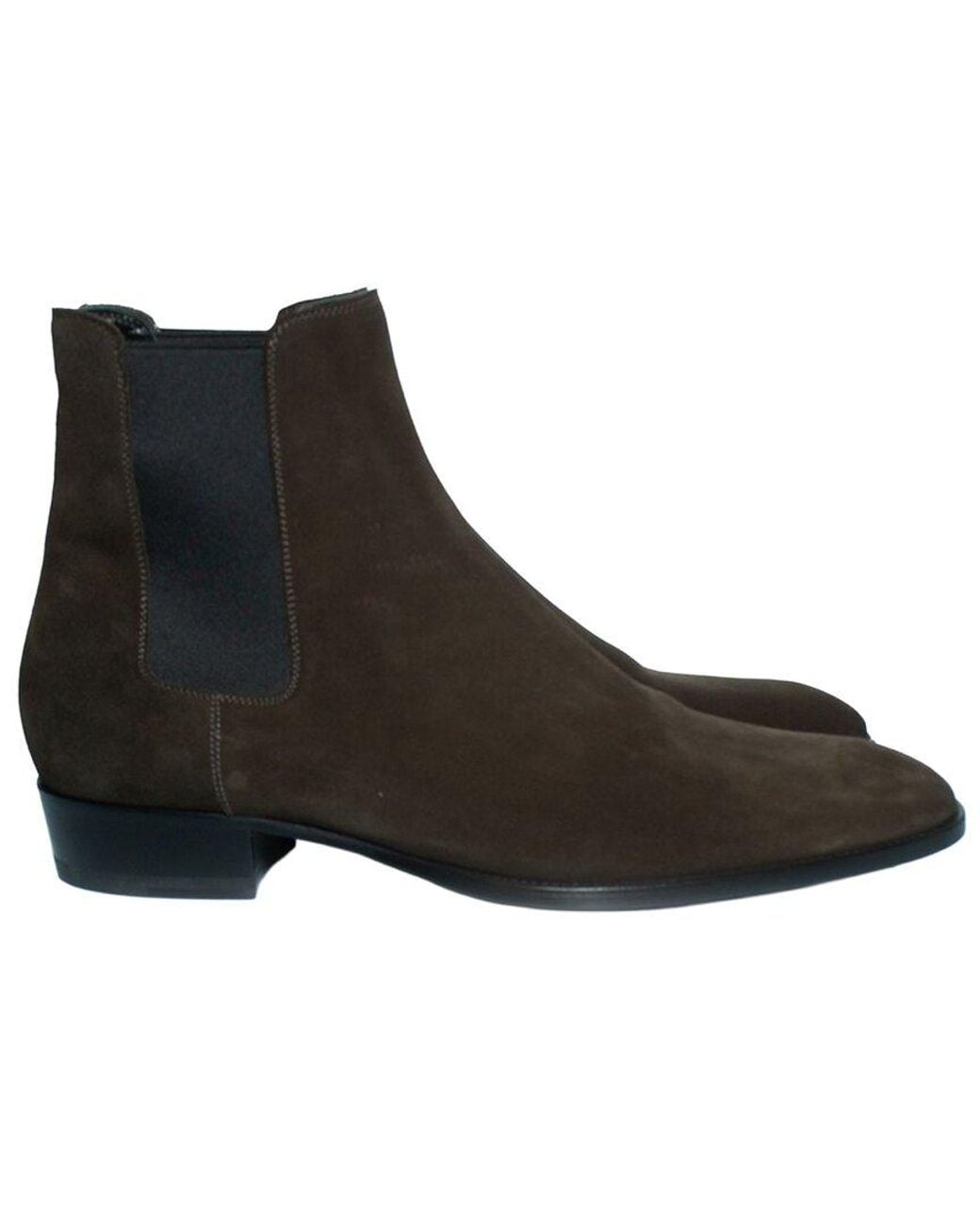 Saint Laurent Black Suede Kaki Suede Chelsea Ankle Boot (Authentic Pre-Loved) for men