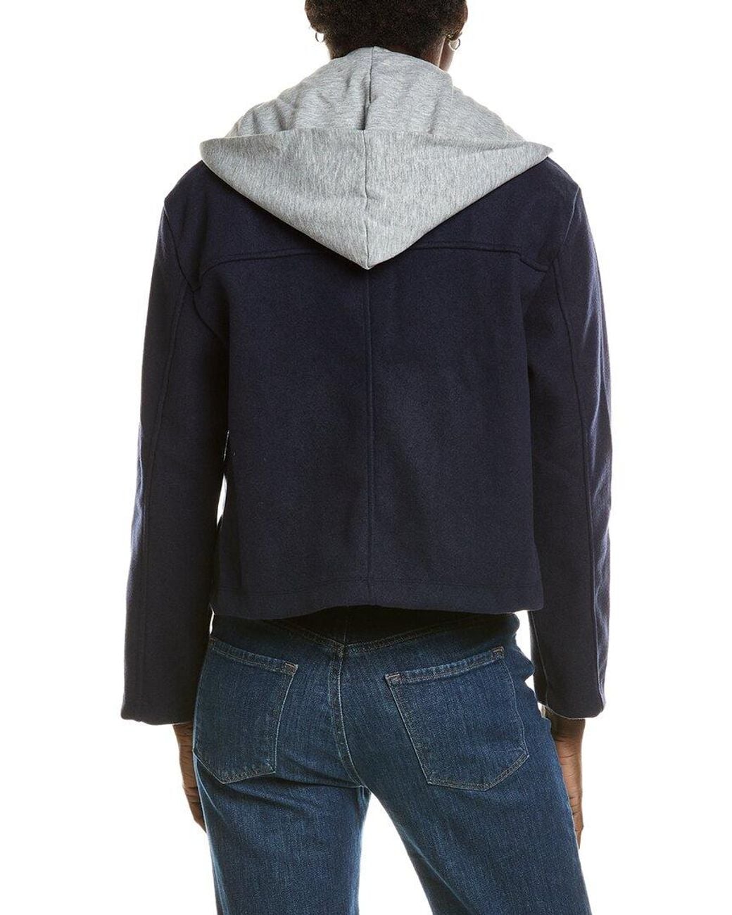 Marion Blue Hooded Button Blazer Jacket