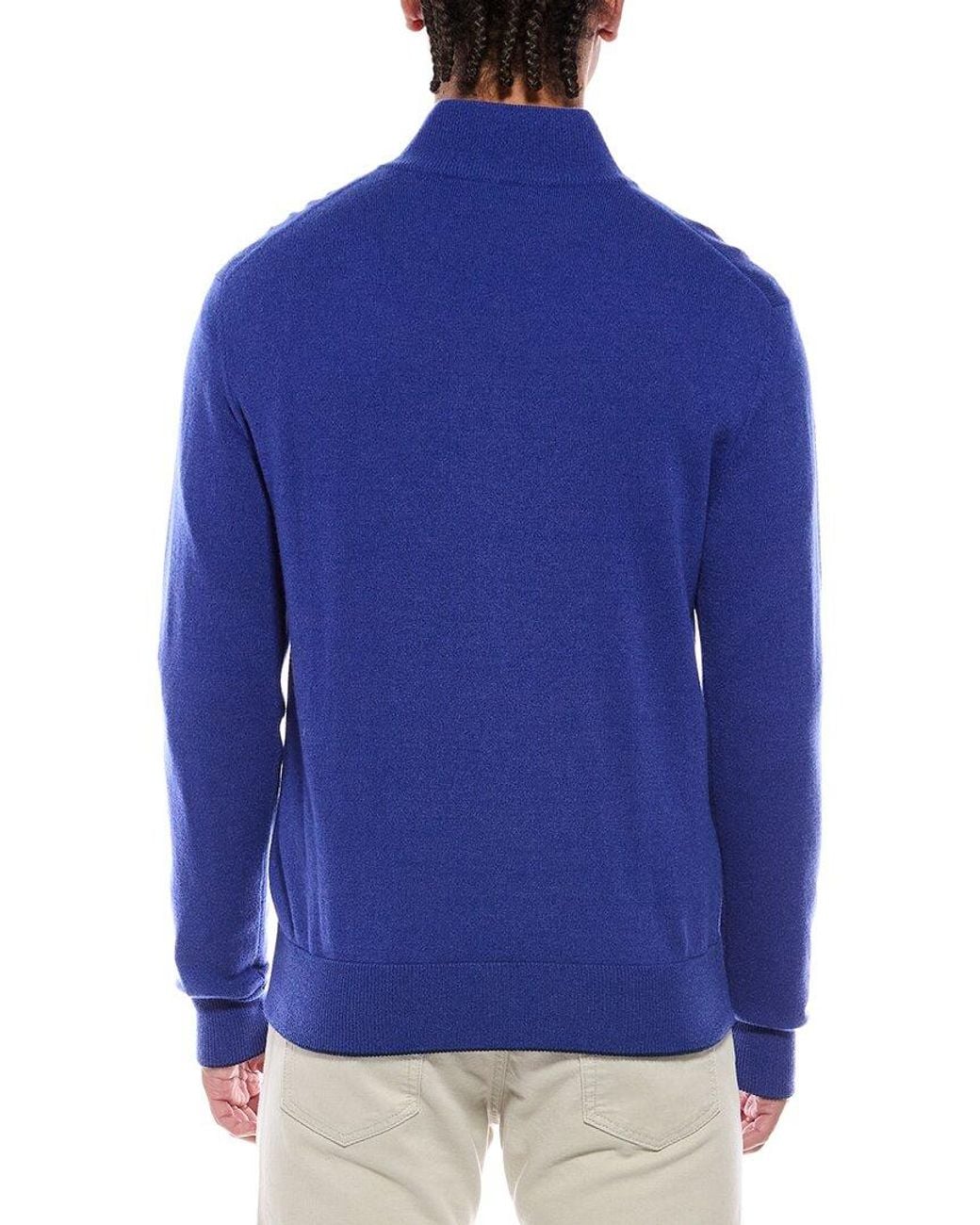 N.Peal Cashmere Blue Knightsbridge Full Zip 100% Cashmere Mock Neck Sweater for men