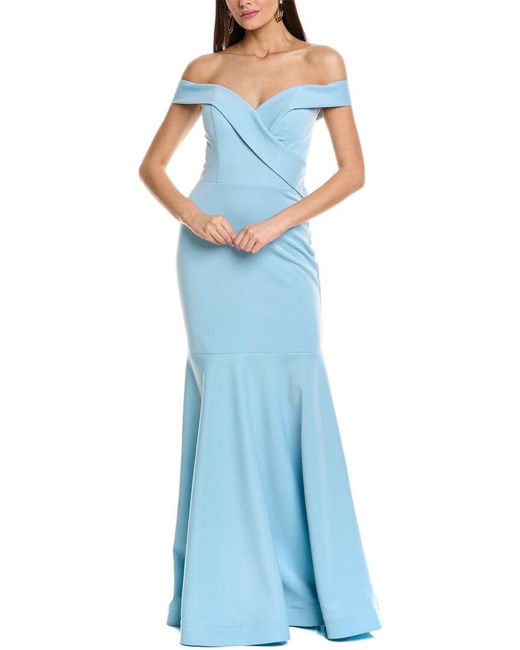 Rene Ruiz Blue Off-The-Shoulder Mermaid Gown