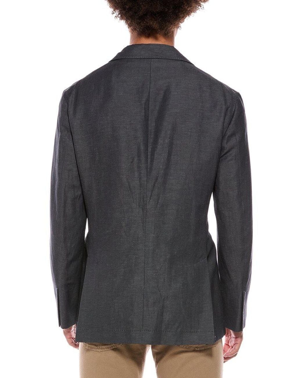 Brunello Cucinelli Black Wool & Linen-Blend Blazer for men