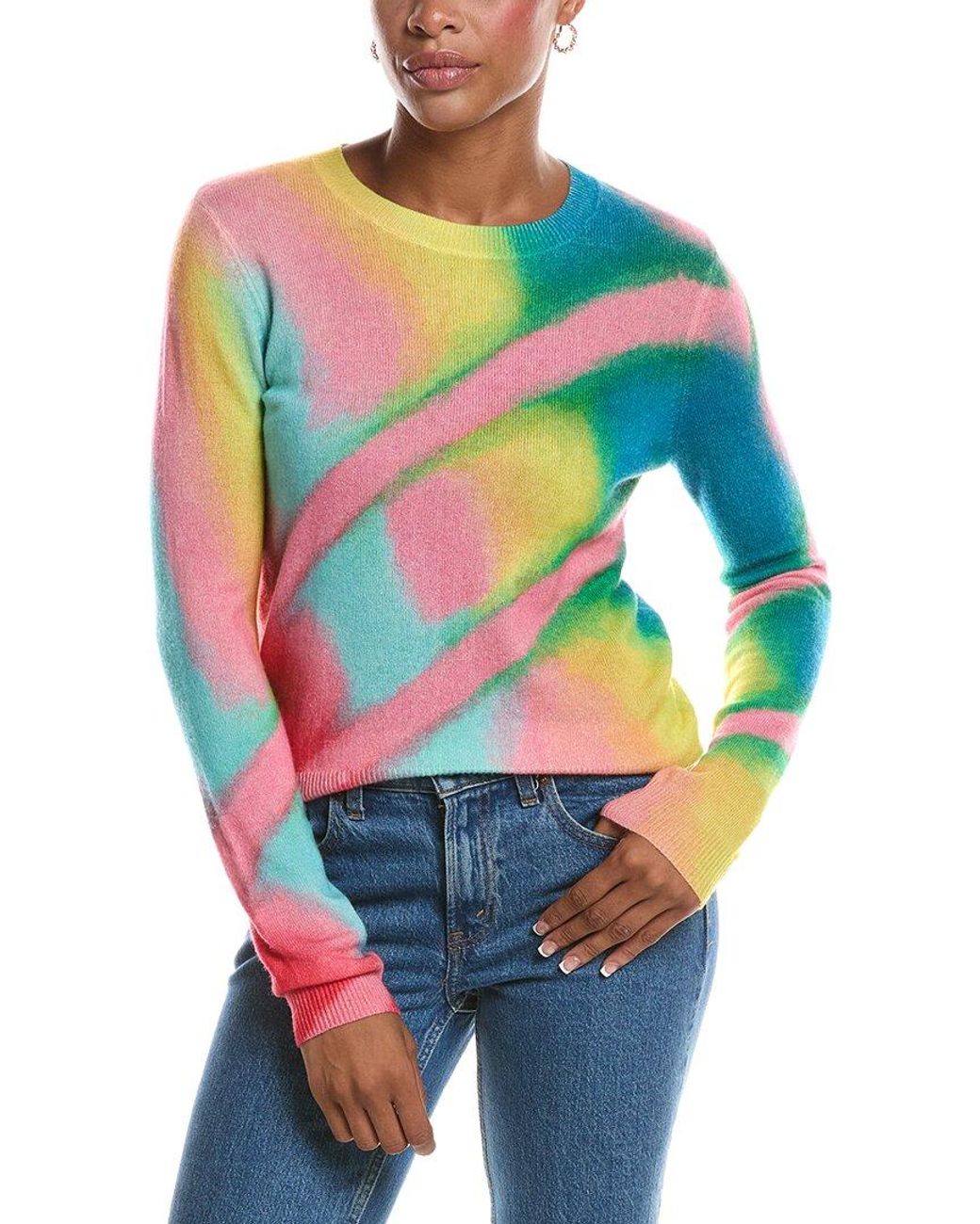 Autumn Cashmere Blue Bright Mirage Print Crewneck 100% Cashmere Sweater