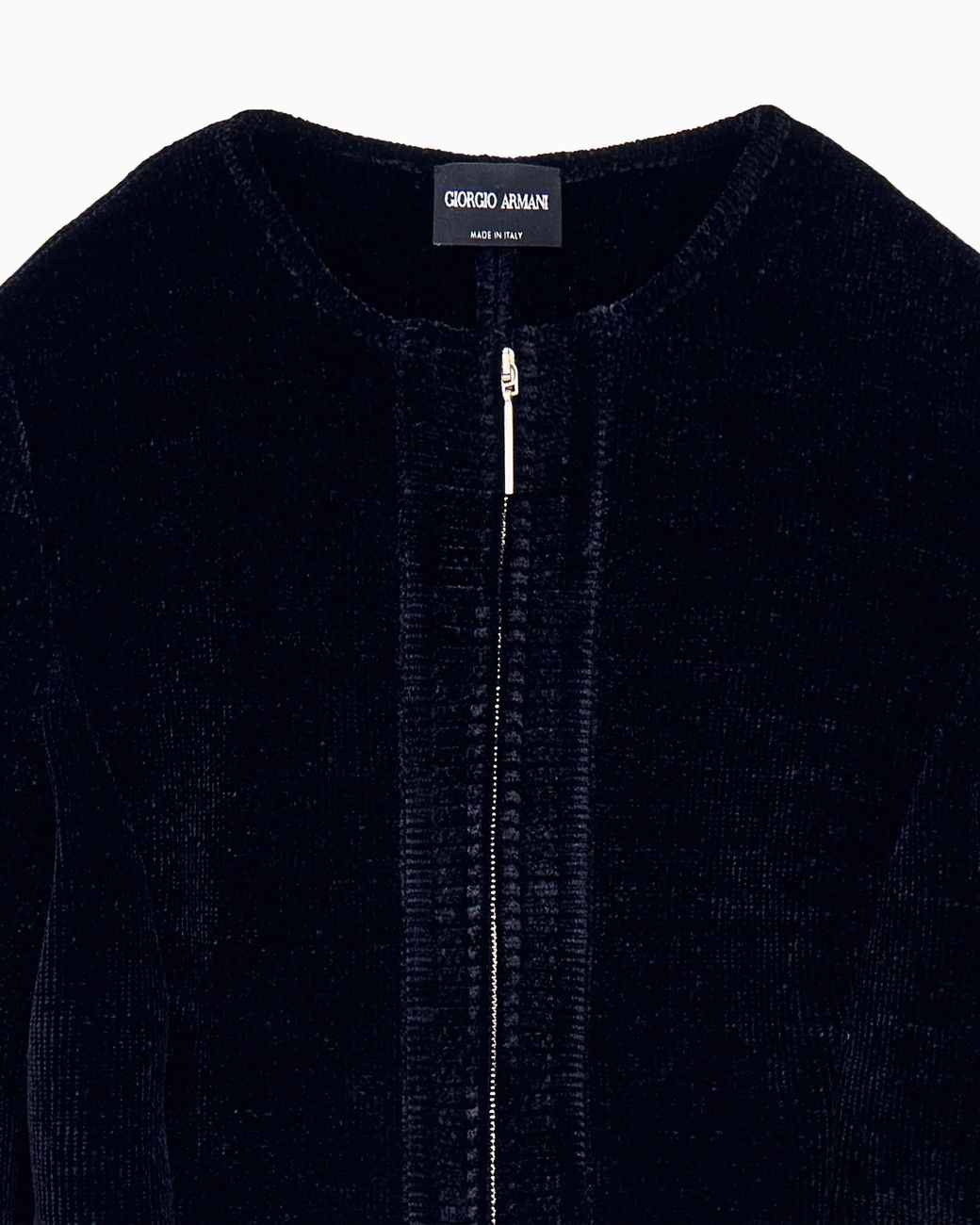 Giorgio Armani Blue Slim Fit Blazer Jackets Chenille Crew Neck Metal Zip