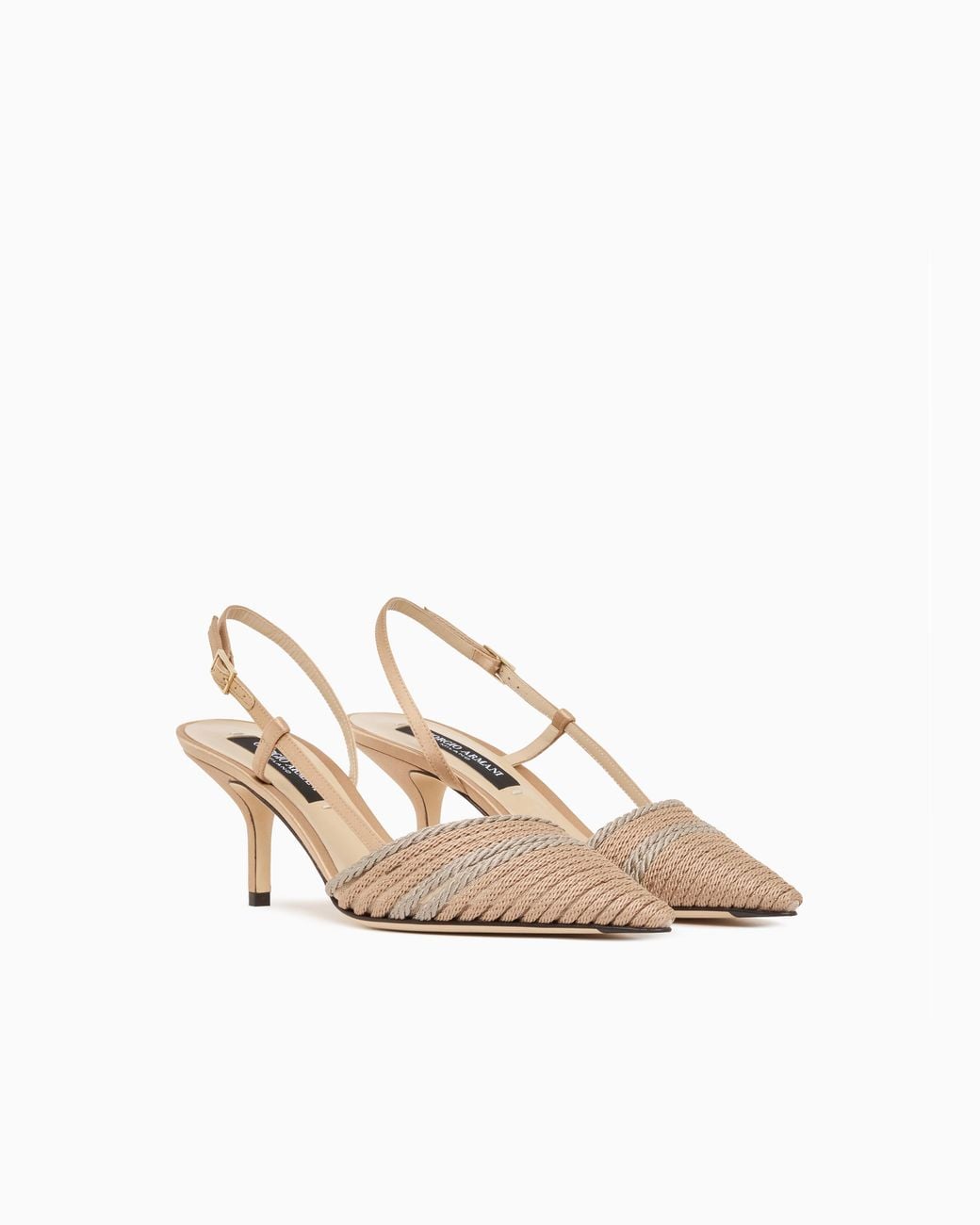 Giorgio Armani White Satin Slingbacks With Passementerie Trim Detail
