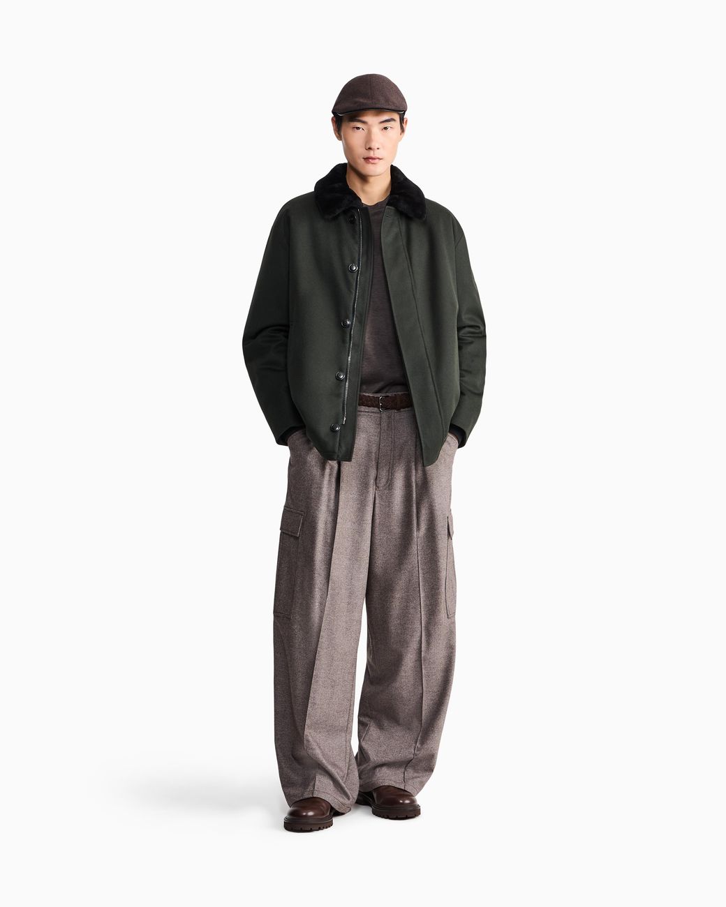Giorgio Armani Black Cashmere Jacket With Shearling Lining And Hidden Zip for men