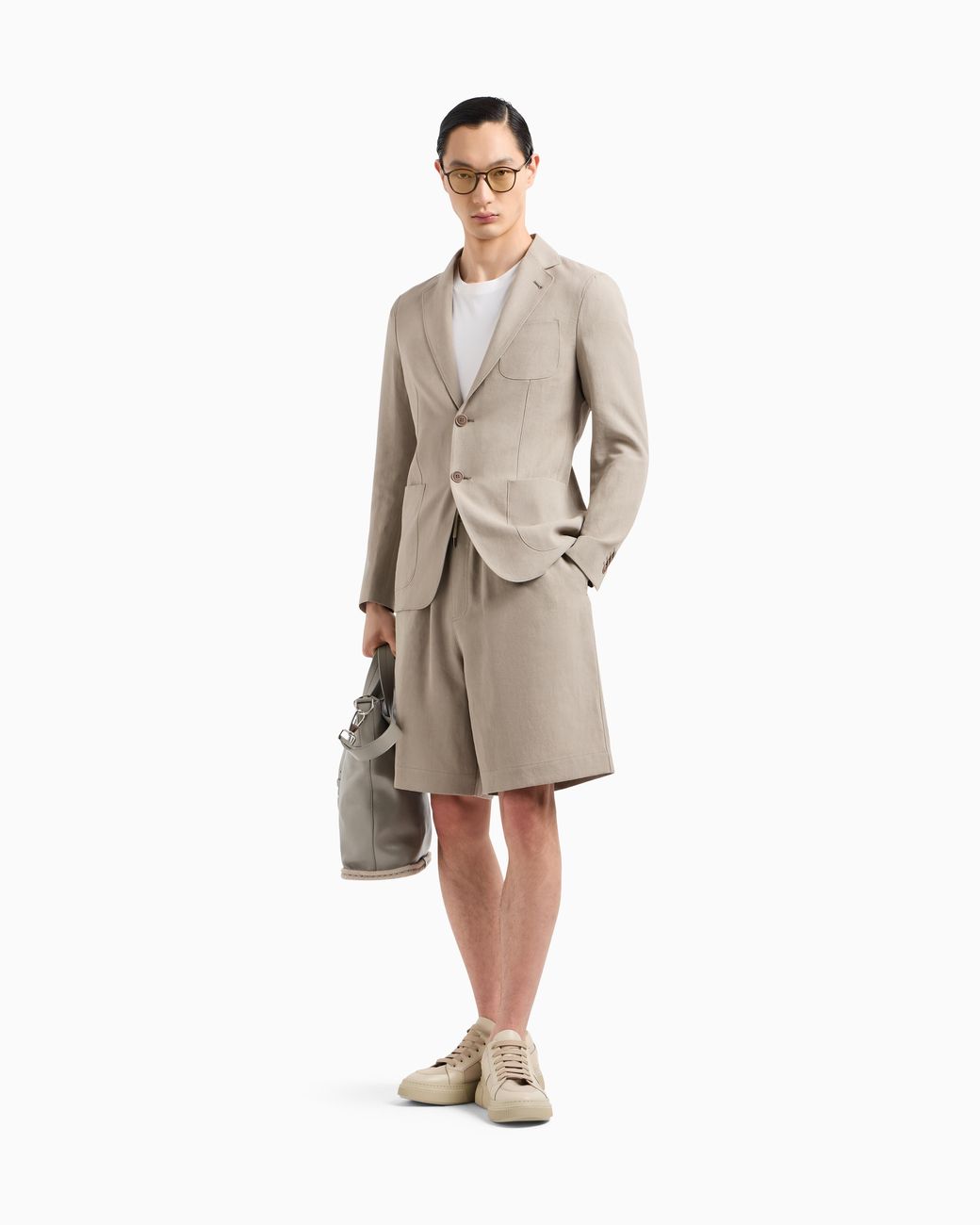 Giorgio Armani Natural Linen Canvas Flat-Front Bermuda Shorts for men
