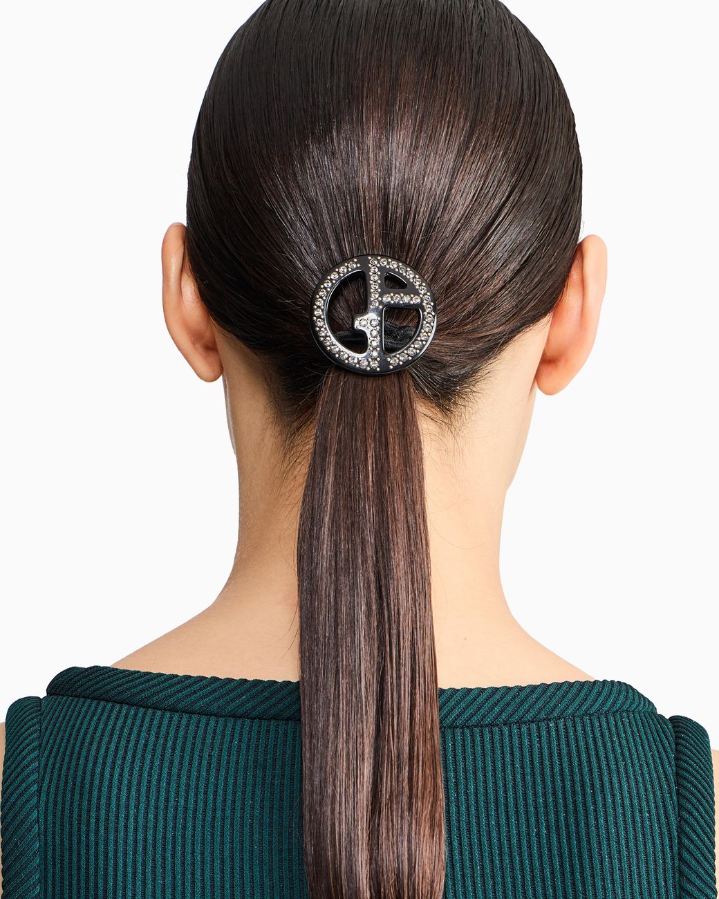 Giorgio Armani Black Scrunchie With Oversized Crystal Logo