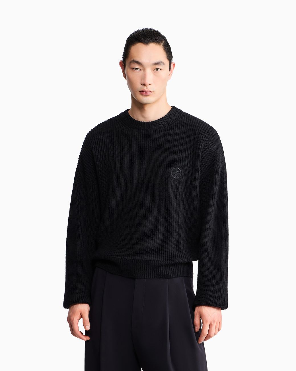 Giorgio Armani Blue Sweater Regular Fit Virgin Wool Half Cardigan Stitch for men