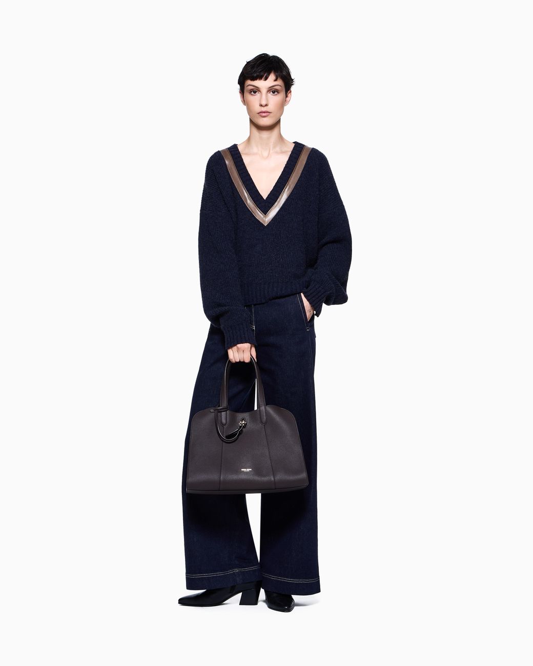 Giorgio Armani Blue Denim Trousers With A Wide Leg And High Waist