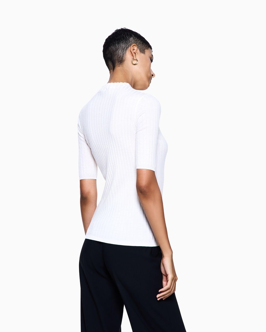 Giorgio Armani White Pure Cashmere Ribbed Crew-Neck Jumper