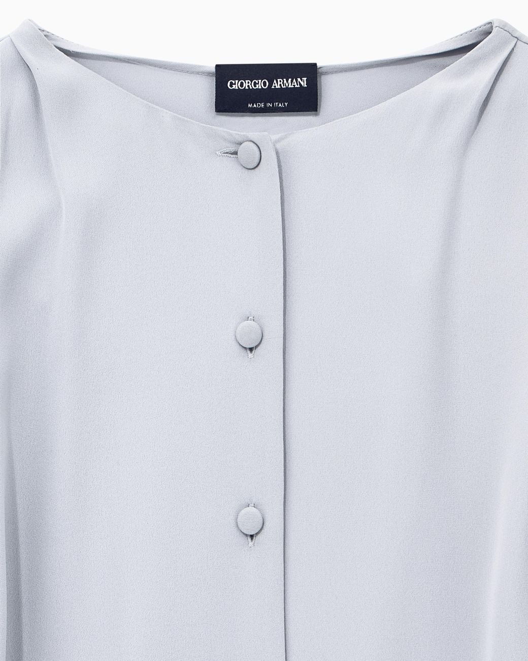 Giorgio Armani Blue Blouse Triple Silk Georgette Collarless With Pleats