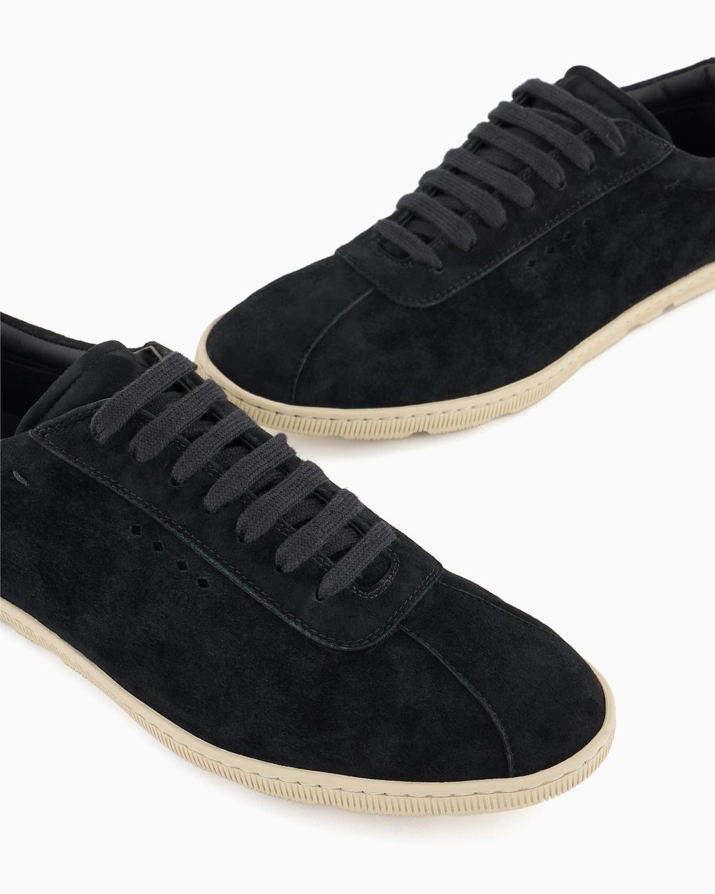 Giorgio Armani Black Low-Top Suede Lace-Up Sneakers With Rubber Sole for men