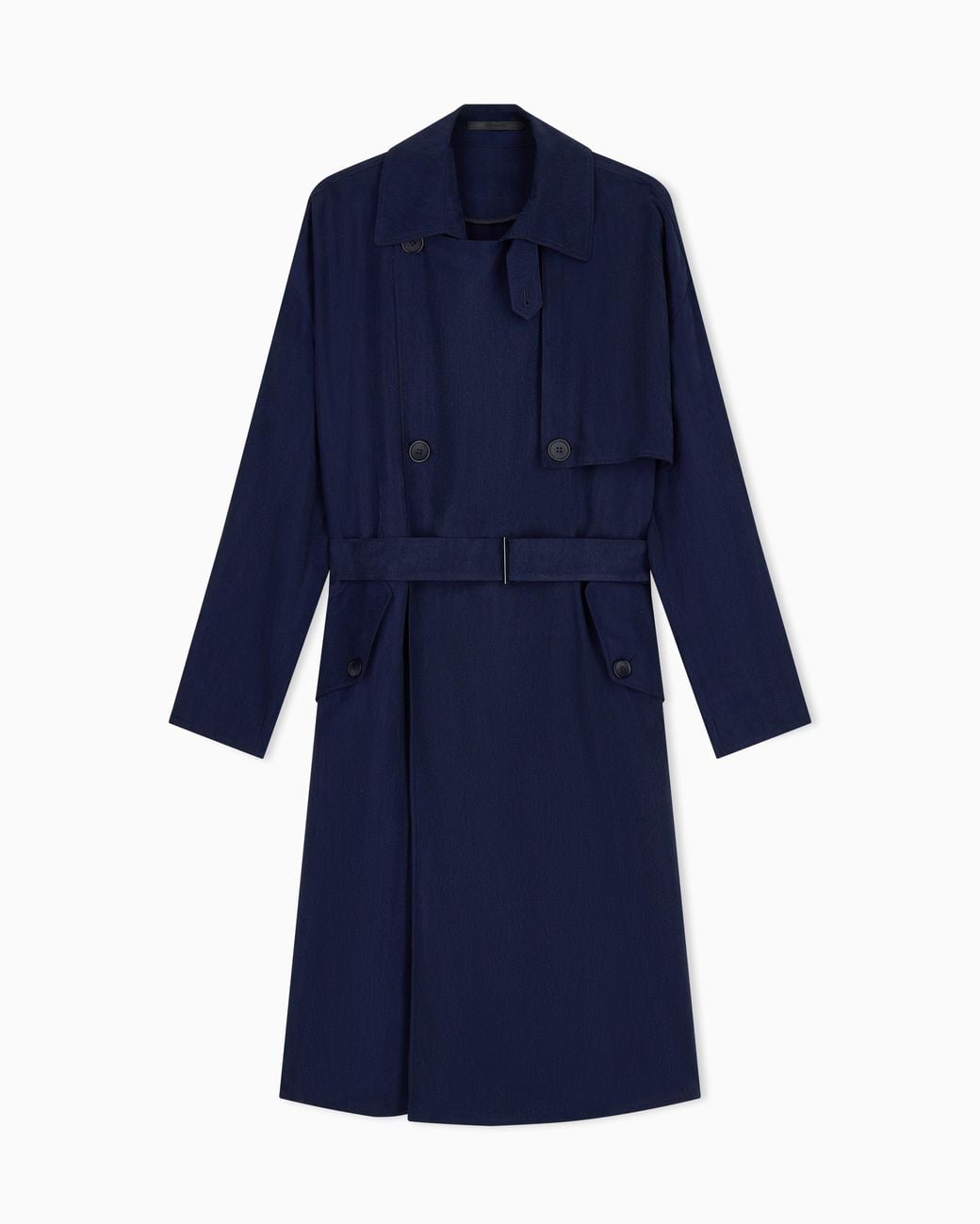 Giorgio Armani Blue Double-Breasted Washed Cupro Coat With A Belt Icon for men