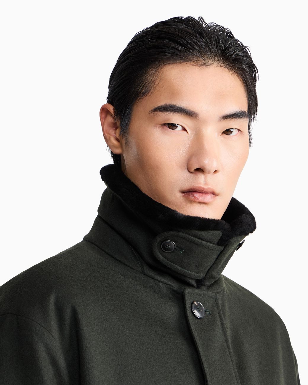 Giorgio Armani Black Cashmere Jacket With Shearling Lining And Hidden Zip for men