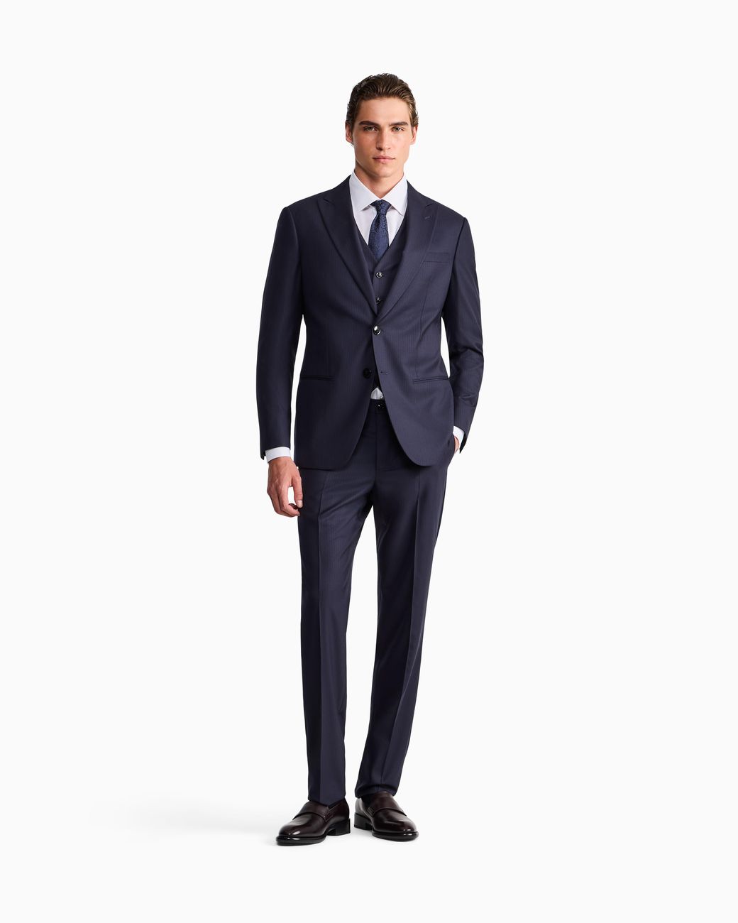 Giorgio Armani Blue Single-Breasted Pinstripe Vest for men