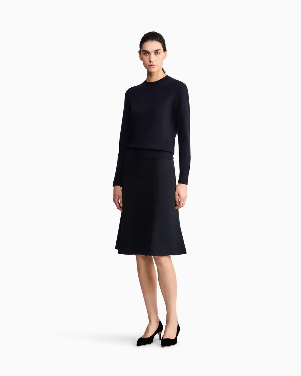 Giorgio Armani Black Silk Midi Skirt