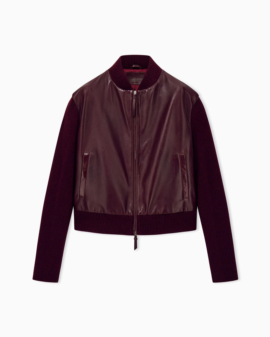 Giorgio Armani Purple Blouson Jacket Leather With Cashmere Knit Sleeves
