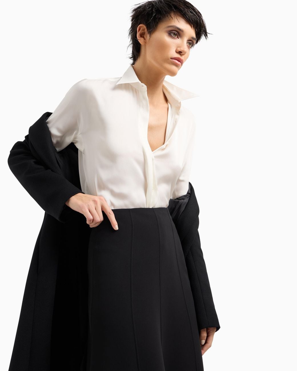 Giorgio Armani White Pure Silk Charmeuse Shirt
