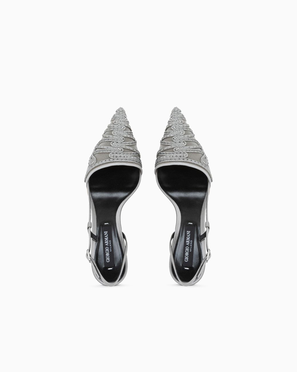 Giorgio Armani White Decollete Shoe Leather And Mesh With Satin And Rhinestones