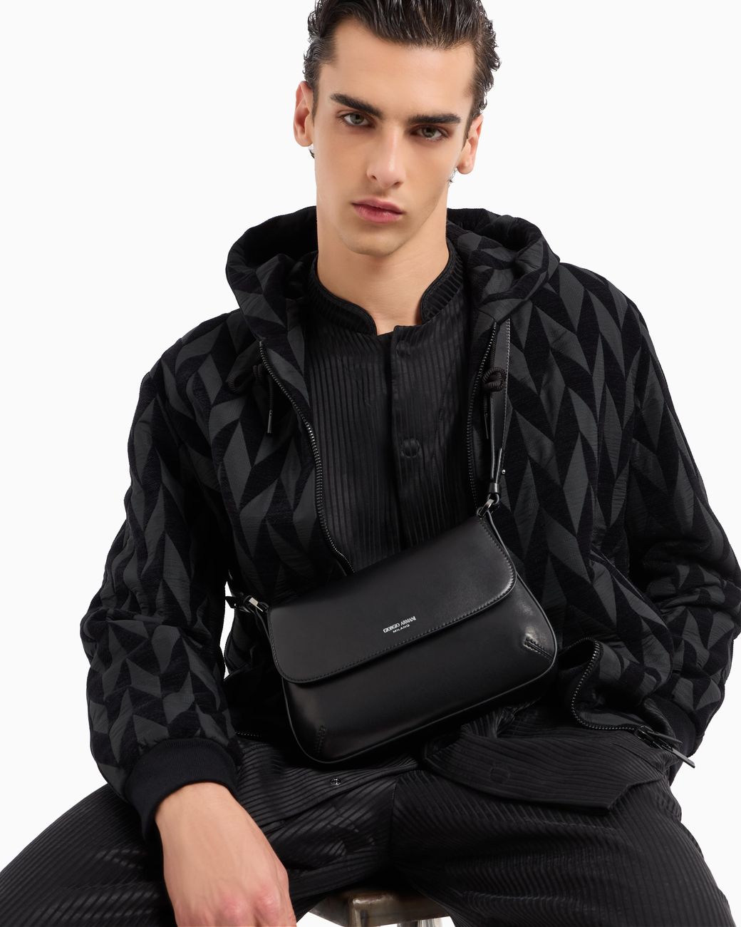 Giorgio Armani Black Small La Prima Soft Nappa Leather Handbag for men