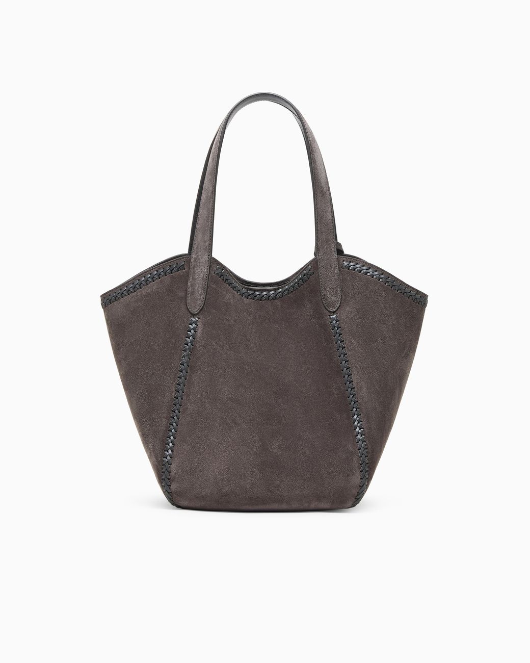 Giorgio Armani Gray Medium Suede Handbag With Threading