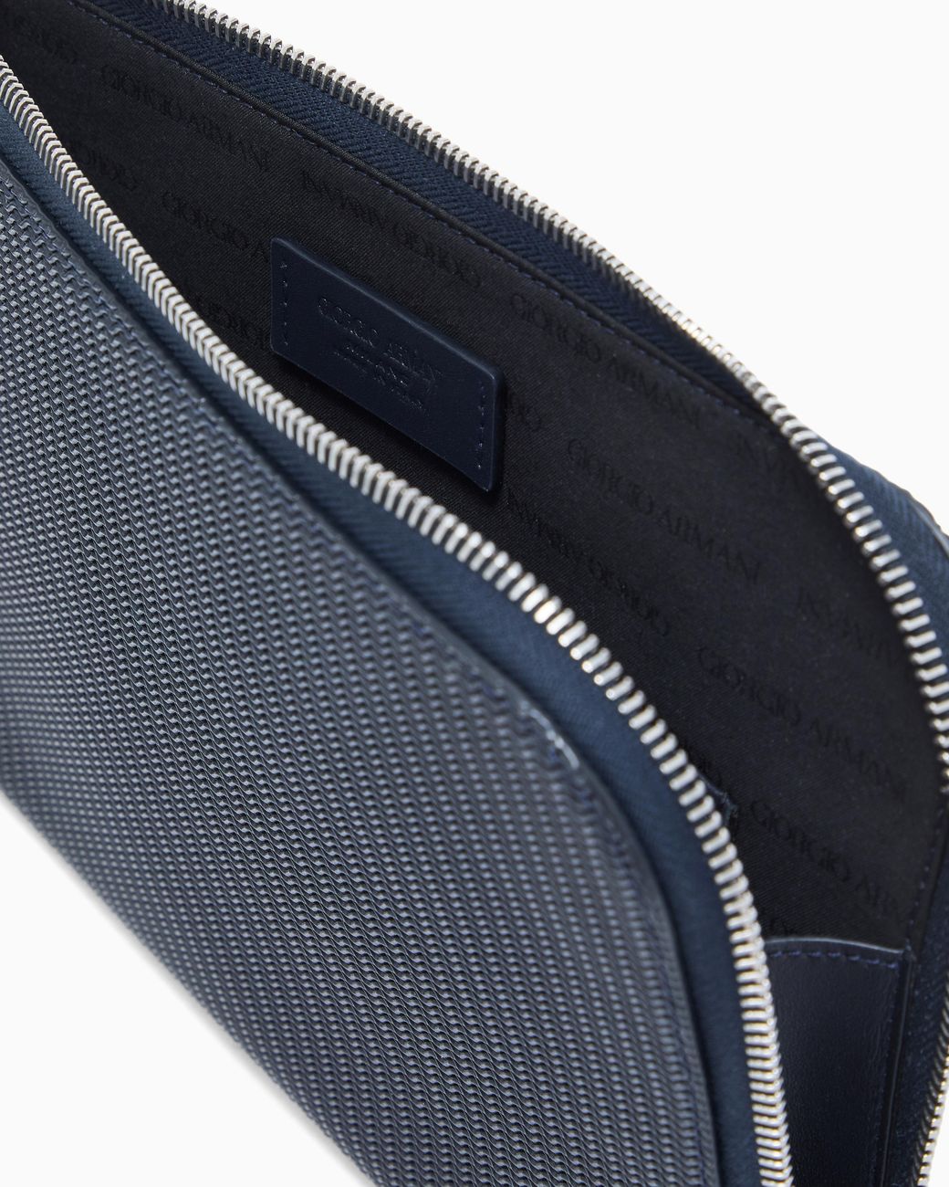 Giorgio Armani Blue Leather Pouch With Wave Print And Wrist Strap for men