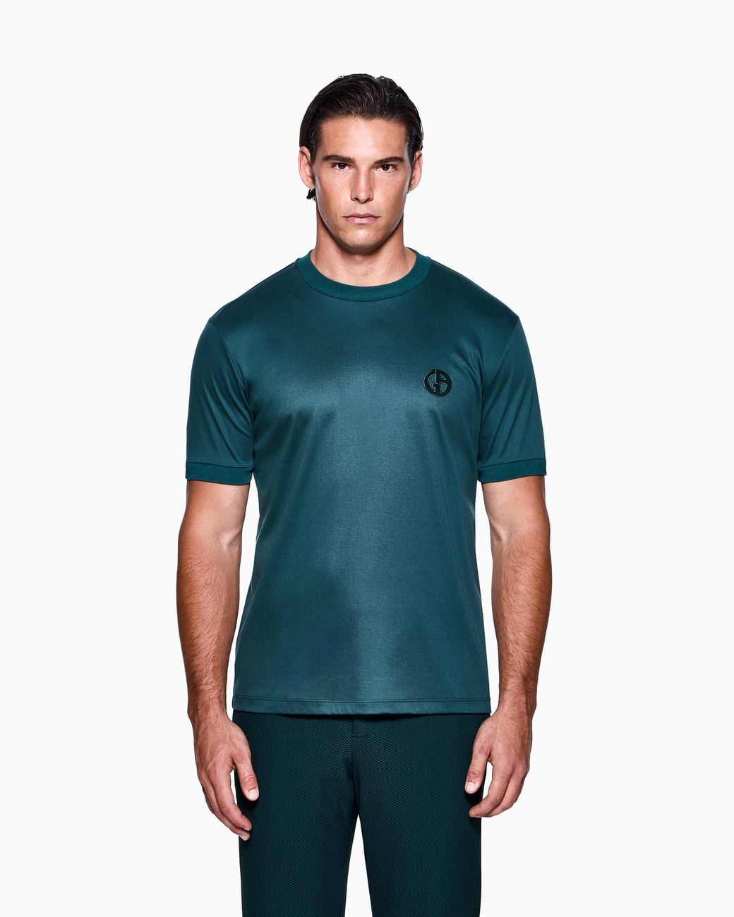 Giorgio Armani Blue Interlock T-Shirt With Embroidered Logo Online Exclusive for men