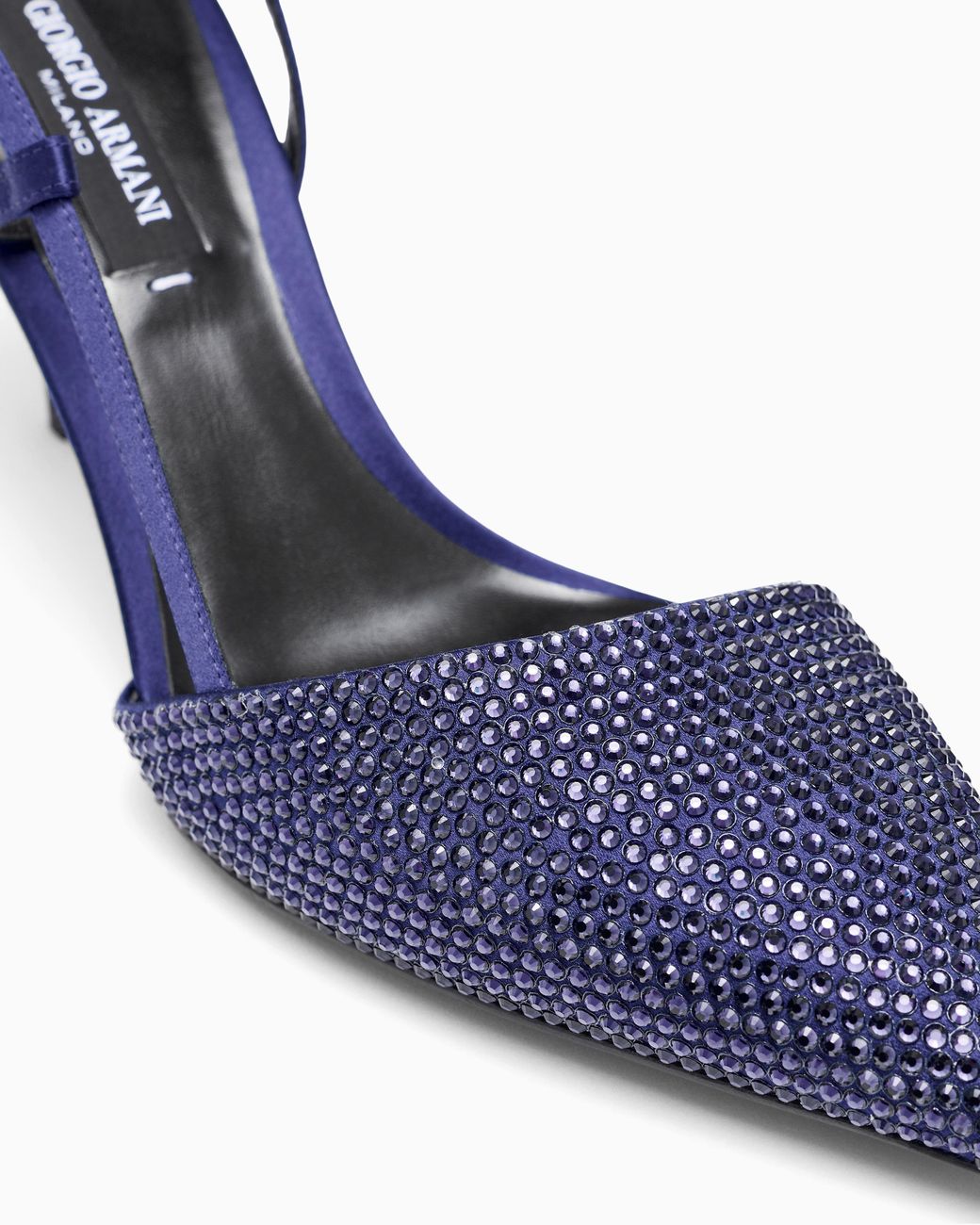 Giorgio Armani Blue Pointed Satin Slingback Pumps With Rhinestones