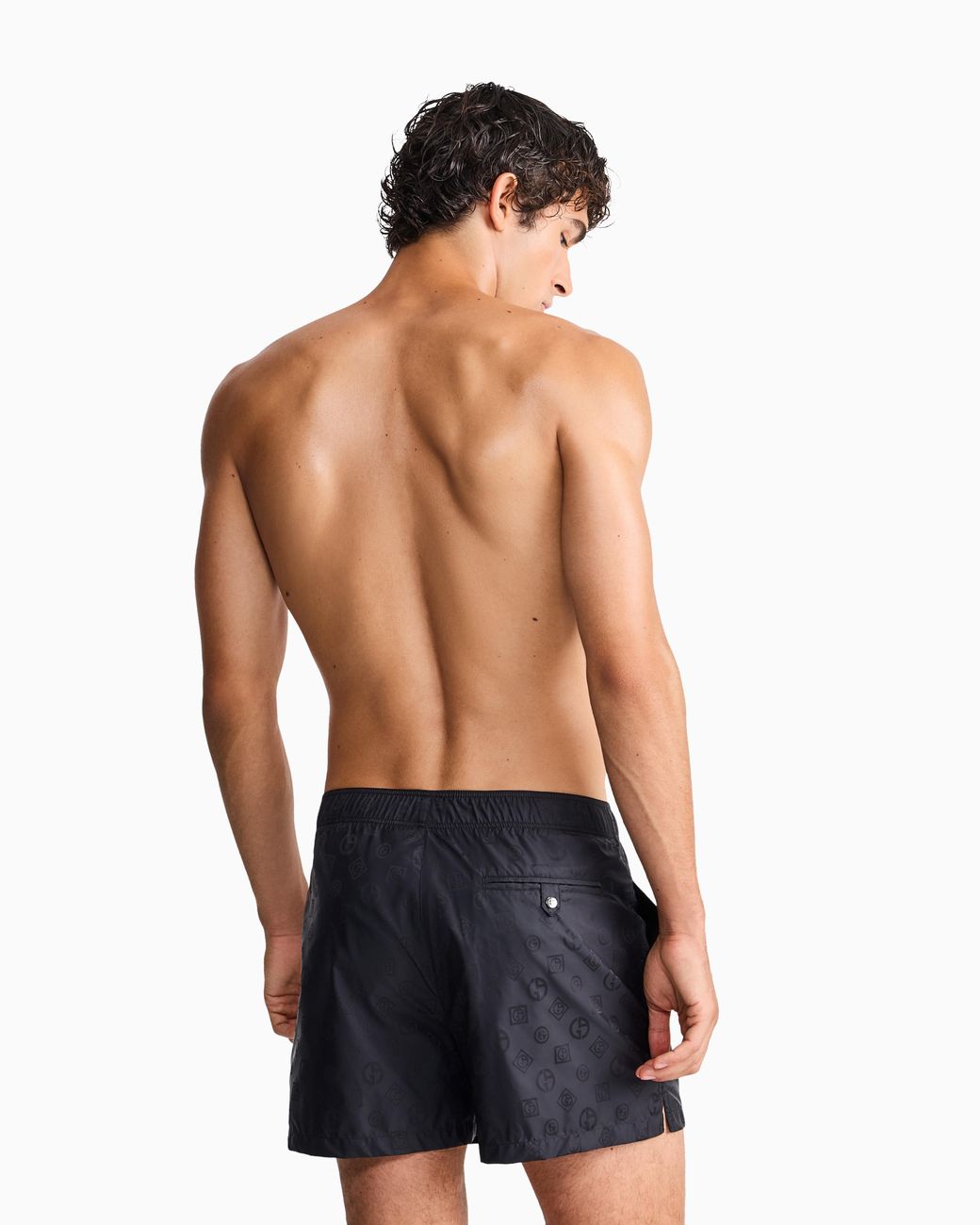 Giorgio Armani Black Monogram Swim Trunks for men