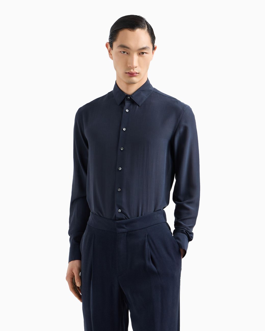 Giorgio Armani Blue Regular-Fit Washed Silk Shirt for men