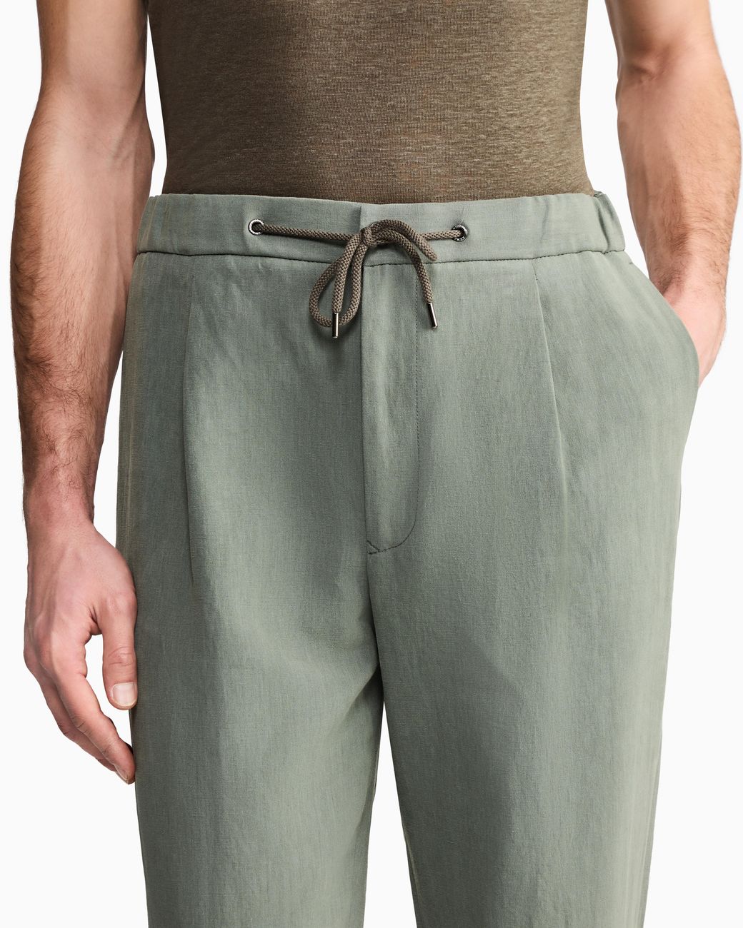Giorgio Armani Green Single-Pleat, Linen-Canvas Trousers for men