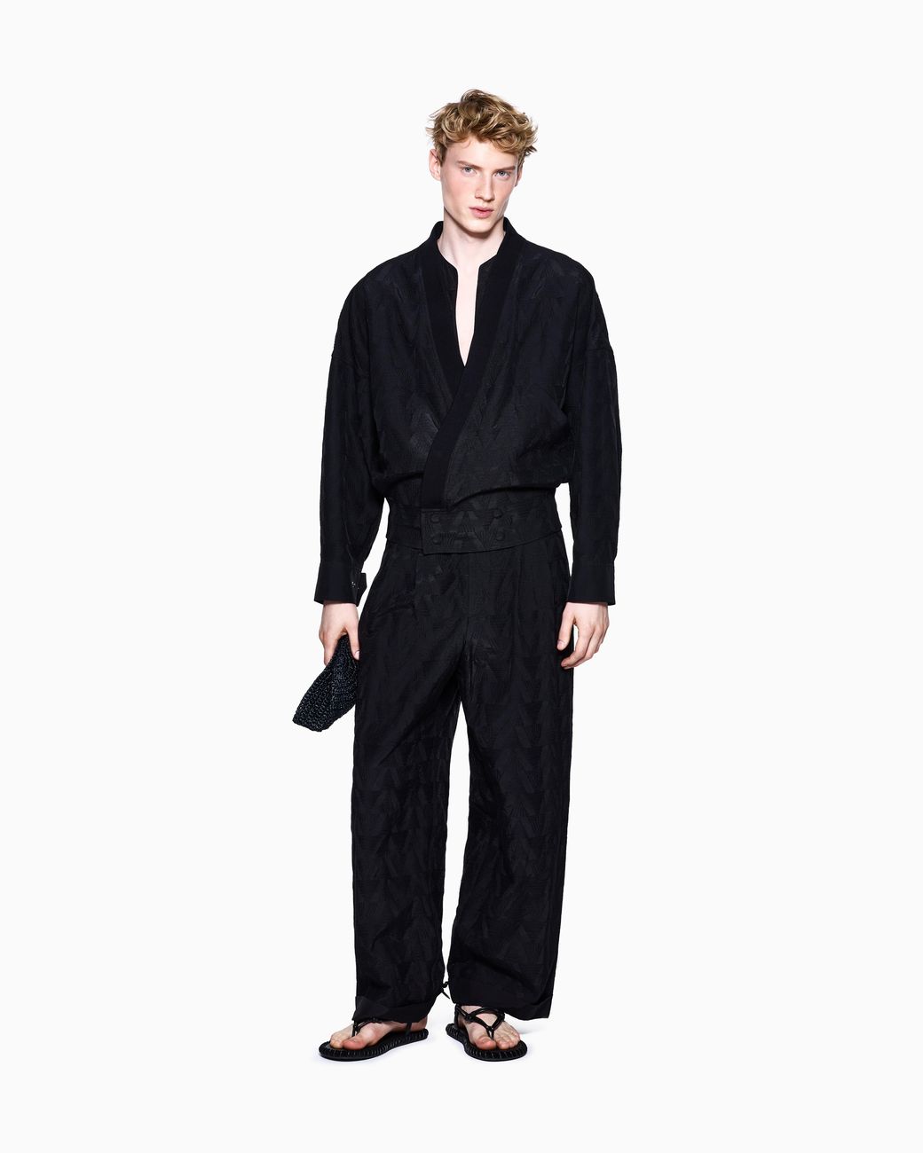 Giorgio Armani Blue Linen Blend Blouson With Chevron Embroidery for men
