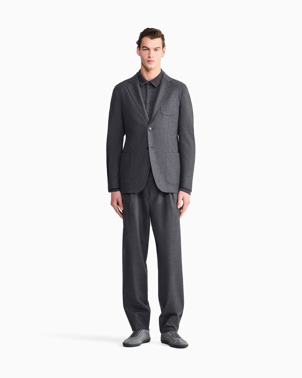 Giorgio Armani Gray Trouser Cashmere Regular Fit Solid Stretch Drap for men