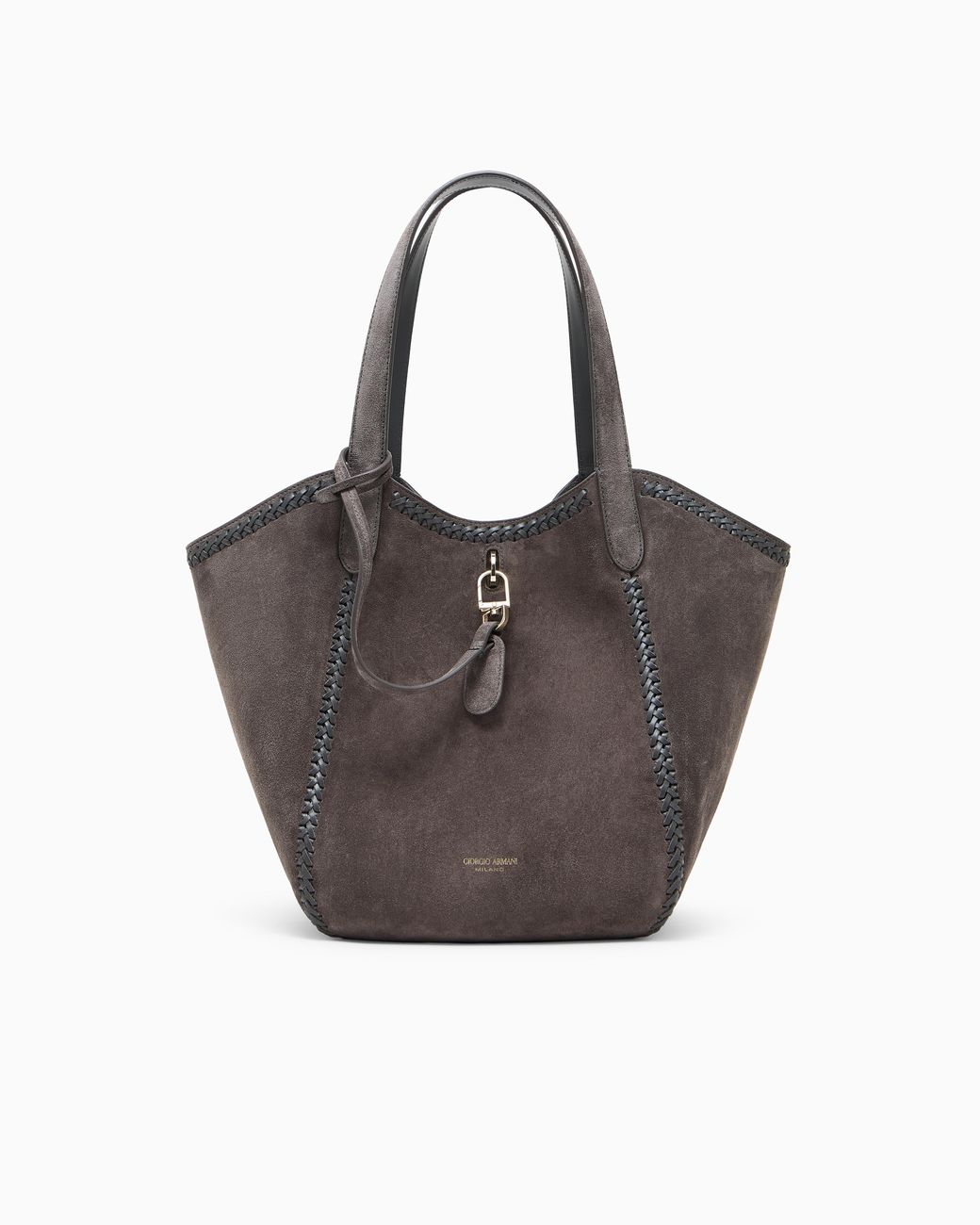 Giorgio Armani Gray Medium Suede Handbag With Threading