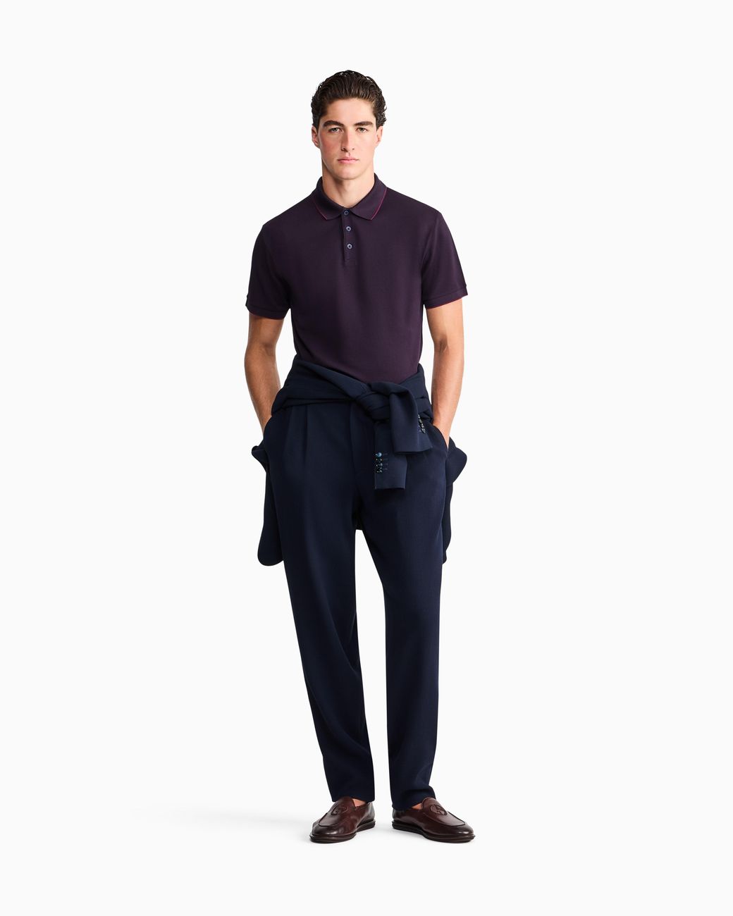 Giorgio Armani Blue Cotton Piqué Polo With Contrasting Trim for men