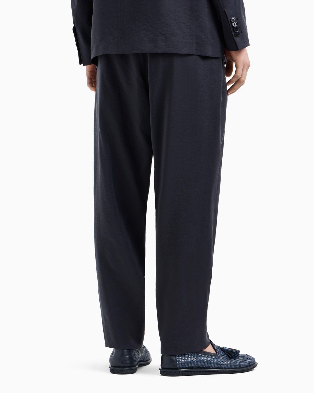 Giorgio Armani Blue Washed, Silk-Blend, Single-Pleat Trousers for men