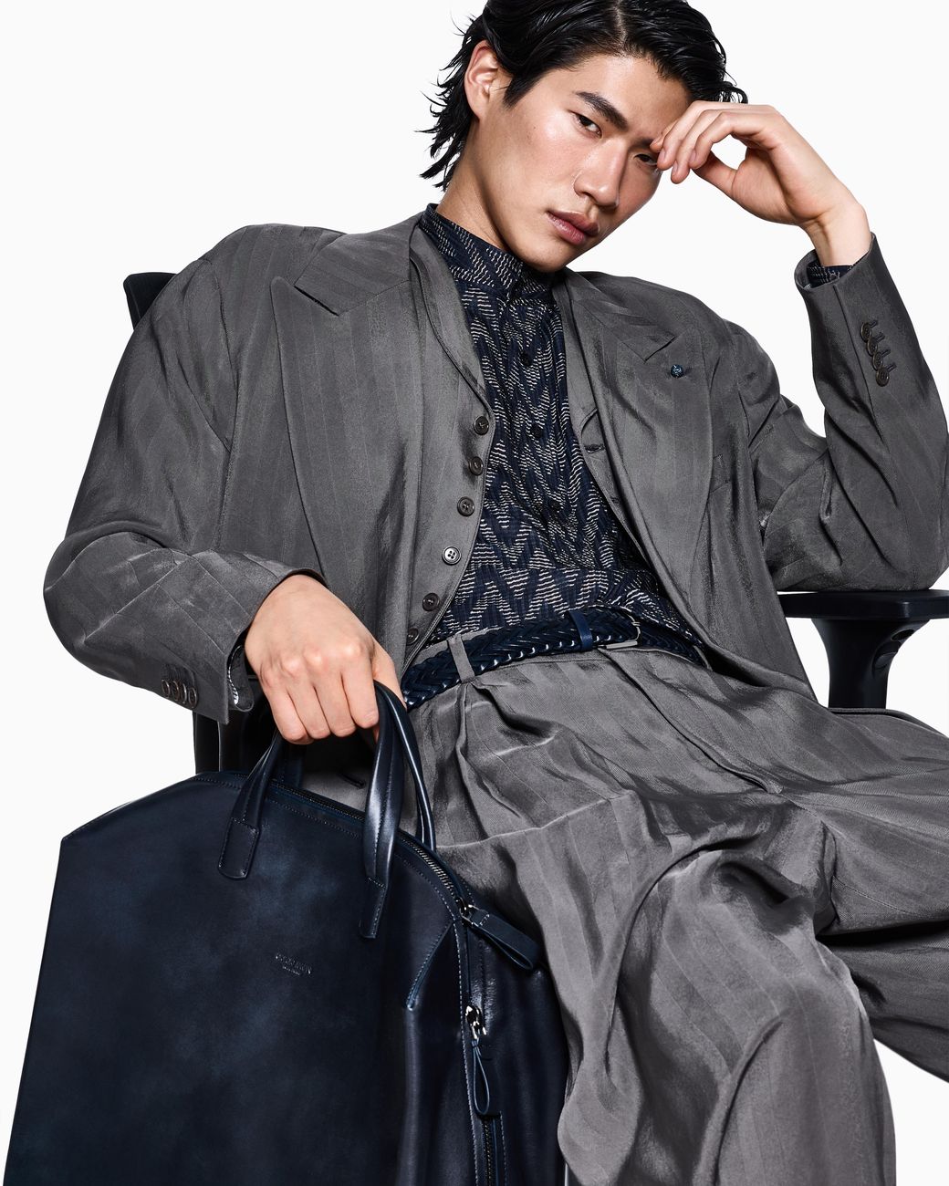 Giorgio Armani Gray Double-Breasted Viscose Suit for men