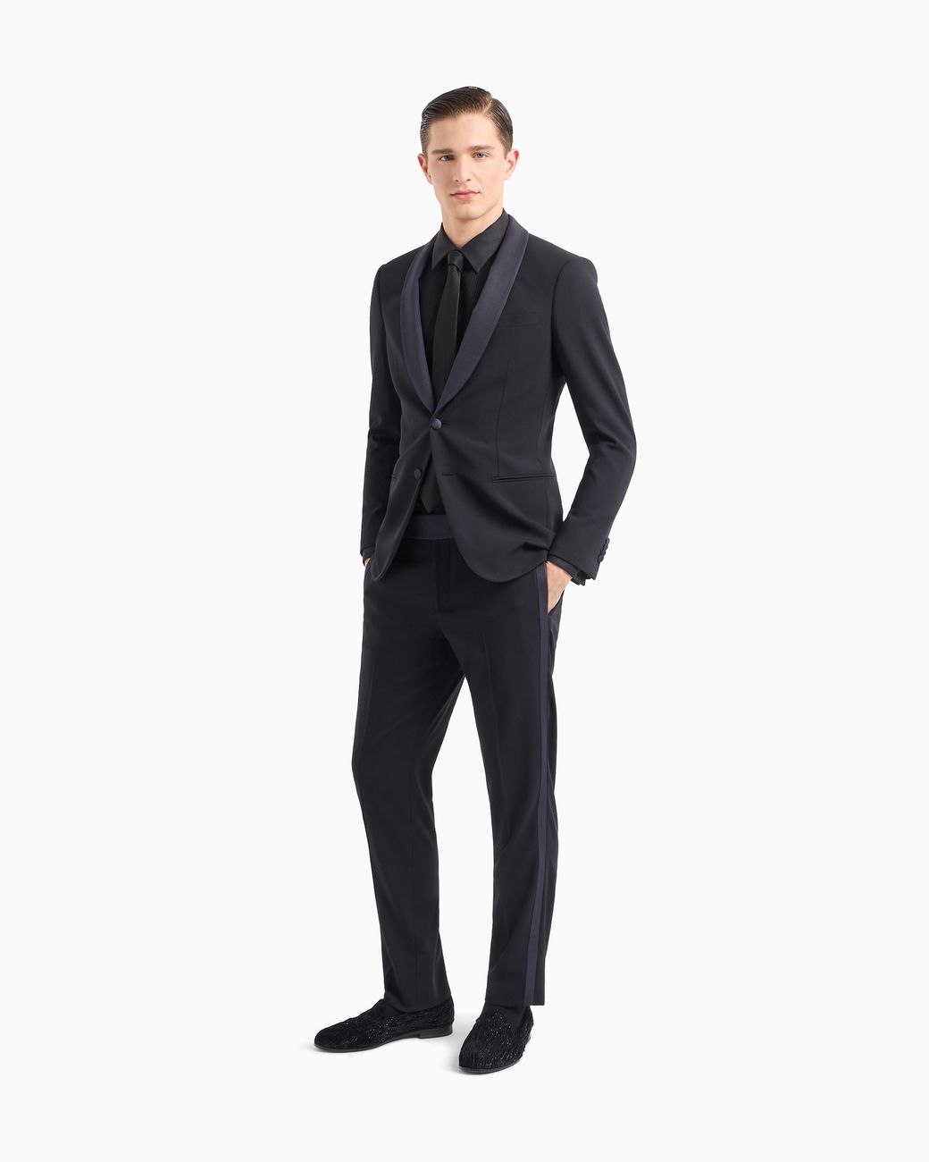 Giorgio Armani Blue Cotton Tuxedo Shirt With Pleated Detail for men