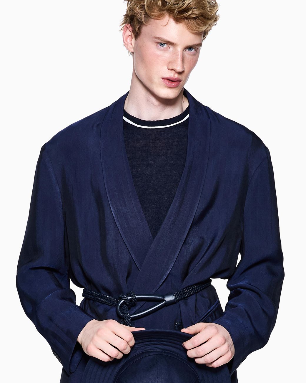 Giorgio Armani Blue Viscose Suit With Chevron Motif for men