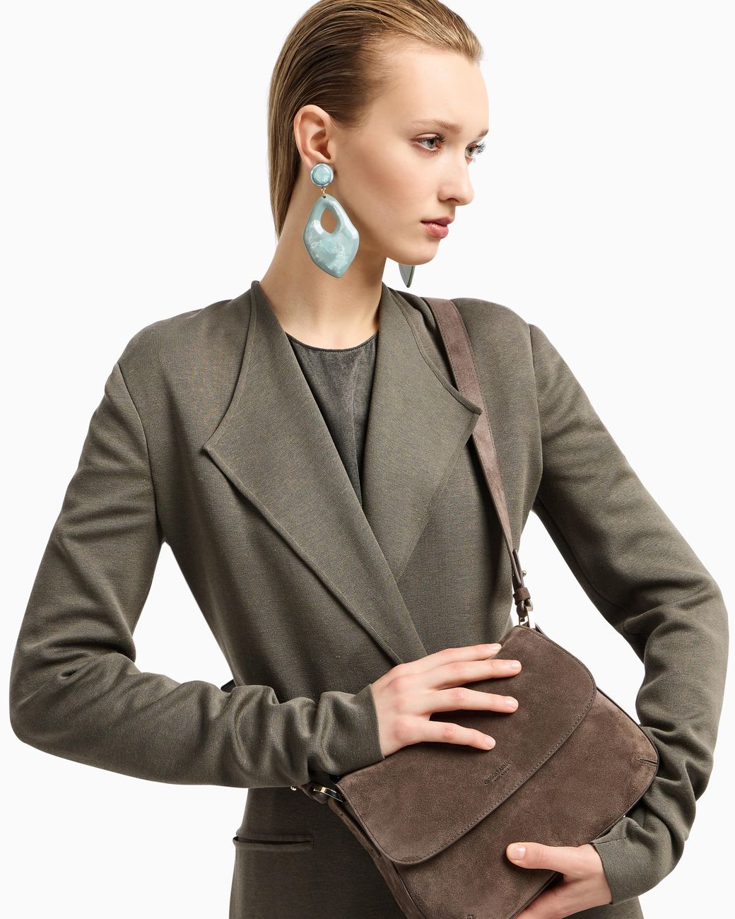 Giorgio Armani Brown Suede Bag With Flap And Crossbody Strap