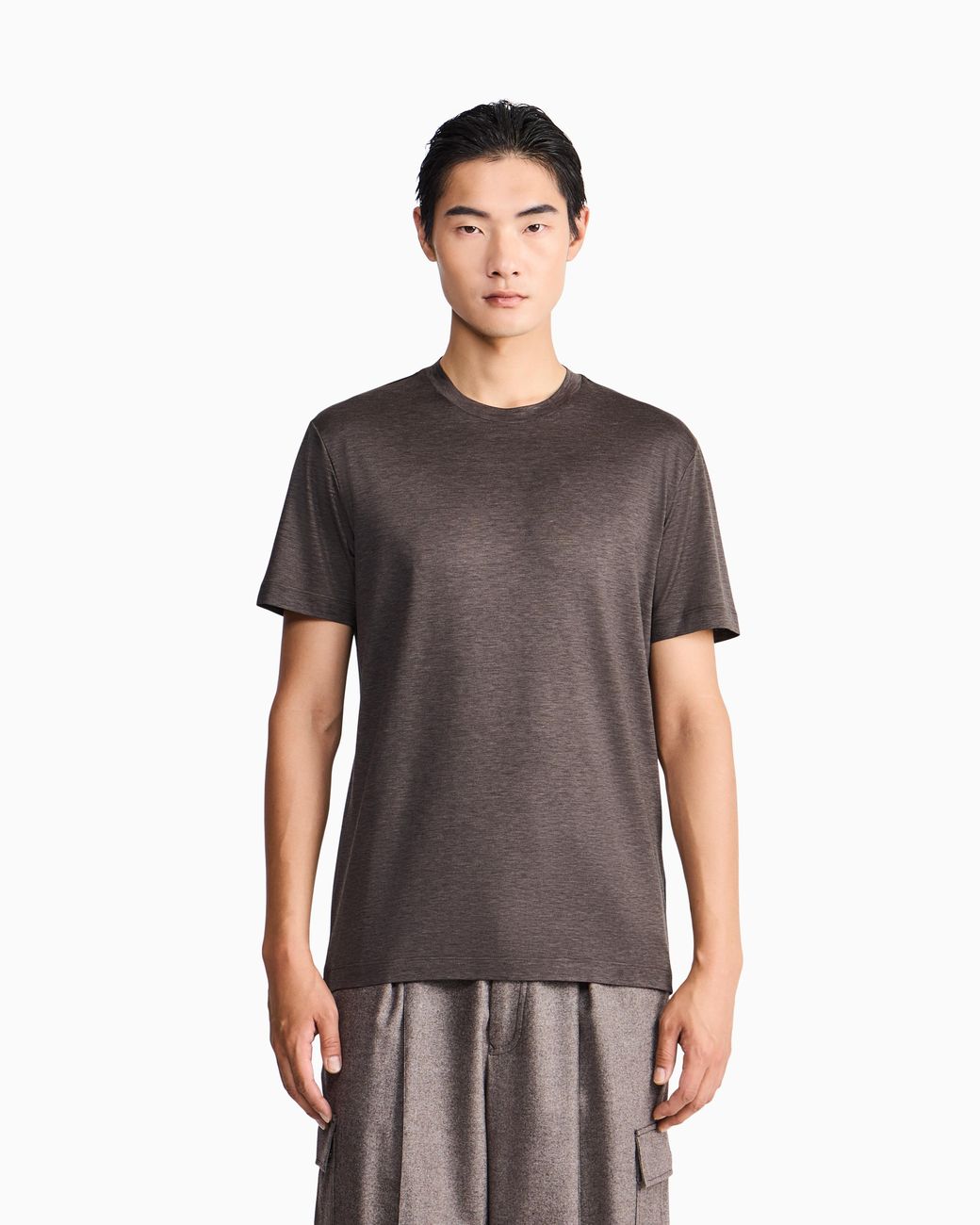 Giorgio Armani Gray Plain-Knit Jersey T-Shirt for men
