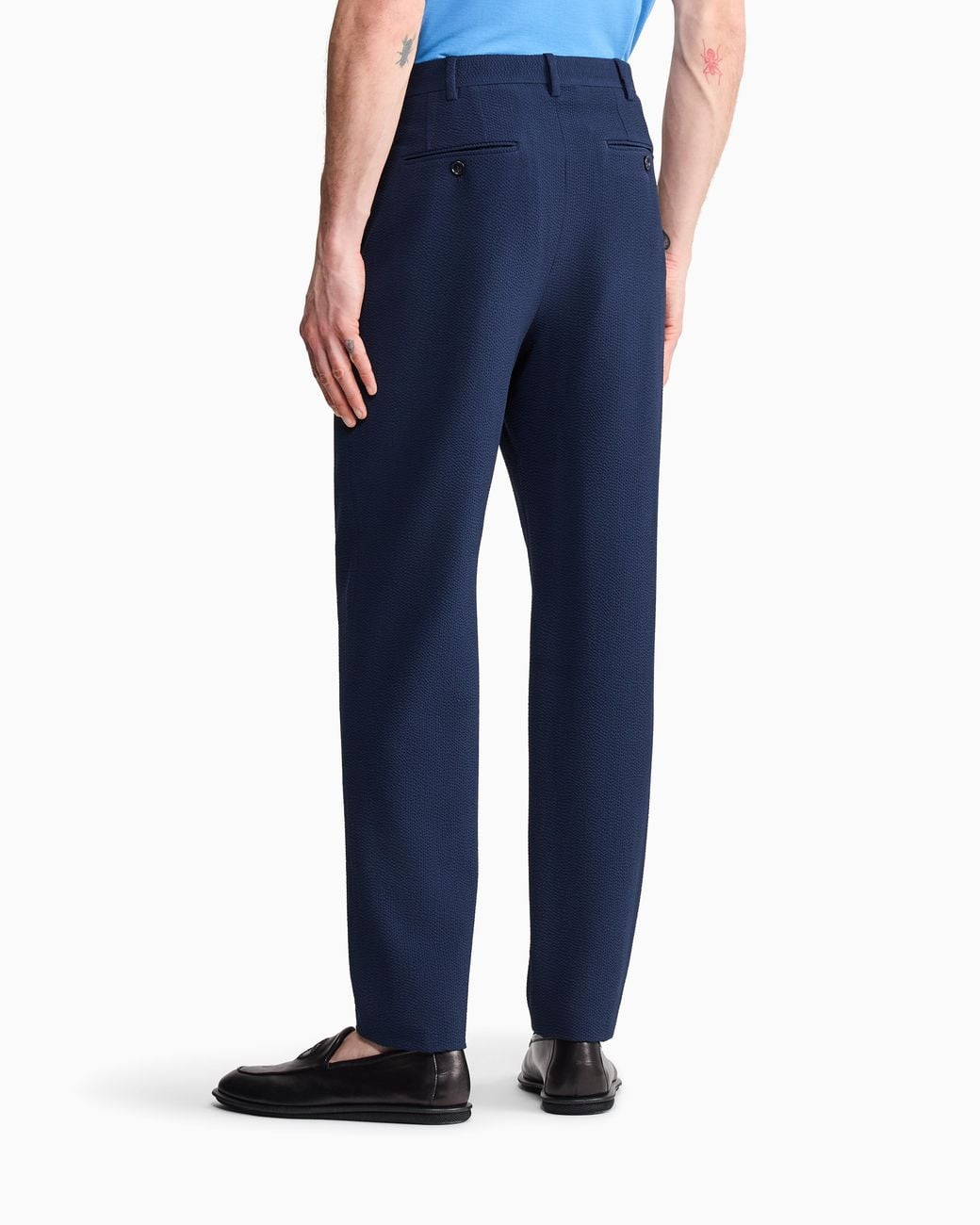 Giorgio Armani Blue Wool Seersucker Double-Pleat Trousers for men