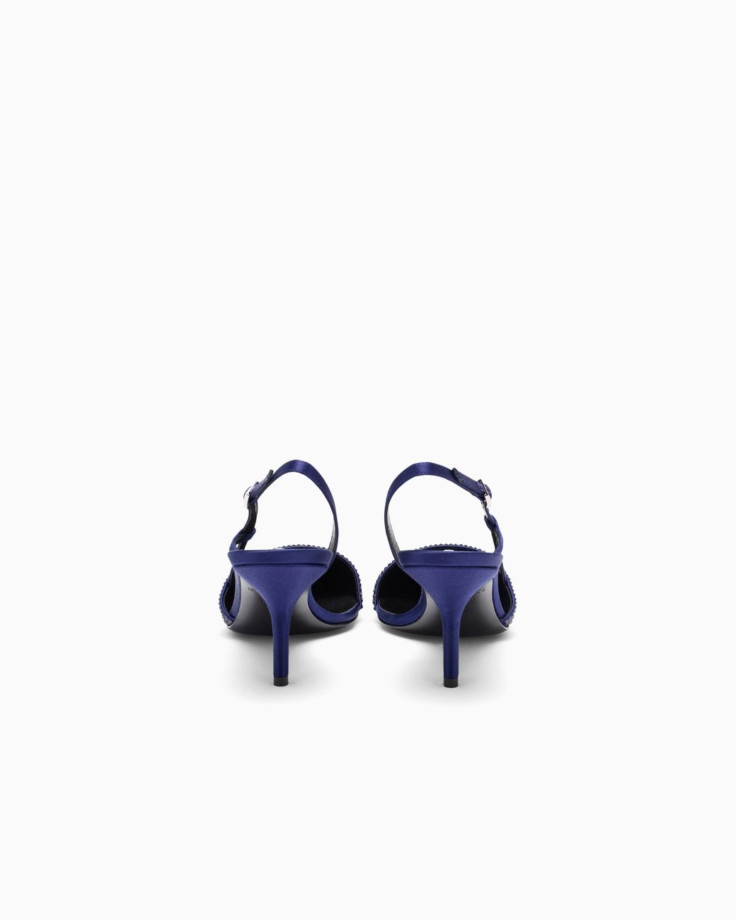 Giorgio Armani Blue Pointed Satin Slingback Pumps With Rhinestones