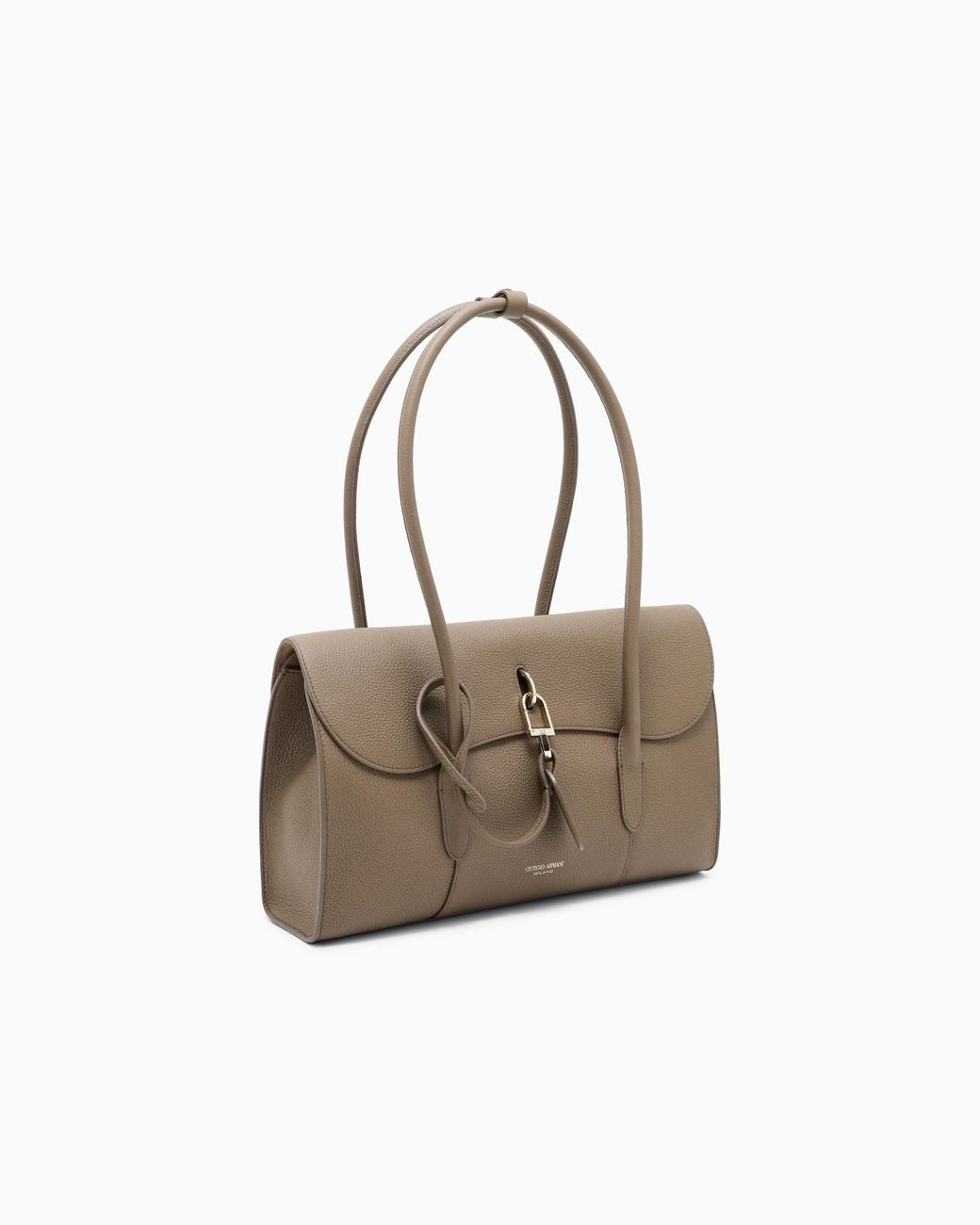 Giorgio Armani White Small Pebbled Leather Shoulder Bag